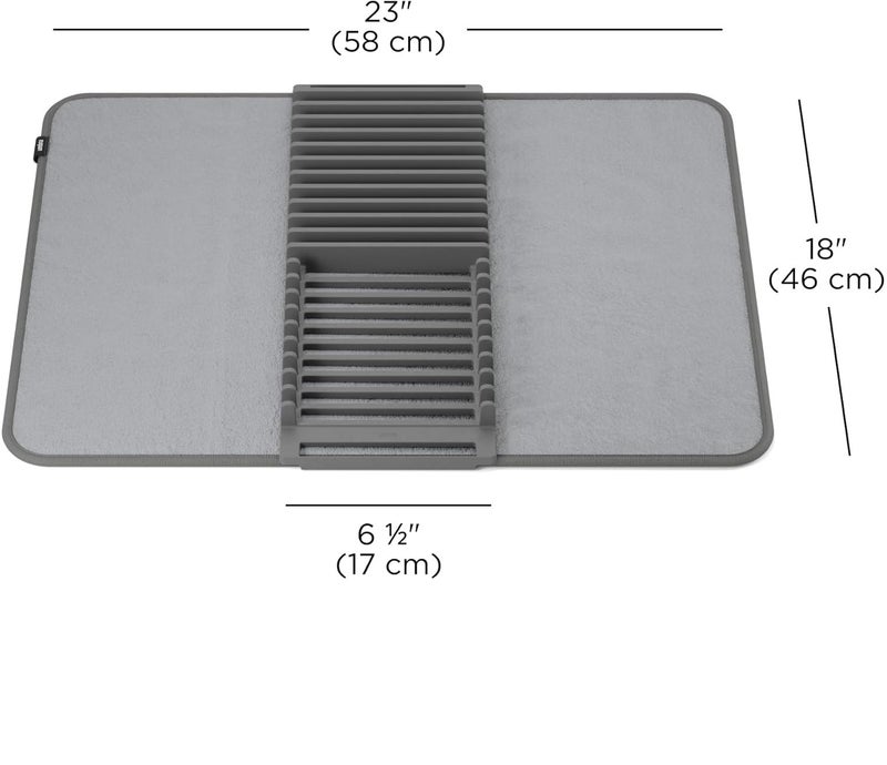 رف تجفيف اطباق قابل للطي 2 في 1 مع بساط من المايكروفايبر، منظم طاولة المطبخ، تصميم موفر للمساحة للاطباق والاكواب وادوات تناول الطعام - Image 3